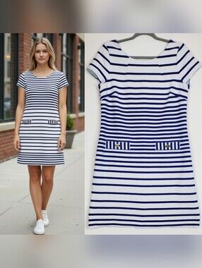 Lilly Pulitzer large Layton striped nautical shift dress cap sleeves white blue